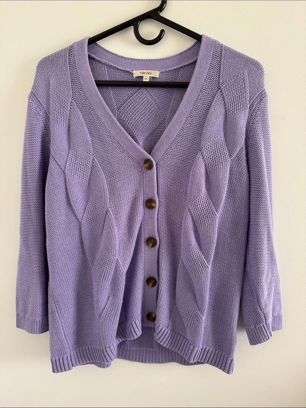 Tyler Boe Lavender Cable Knit V-Neck Button Cardigan